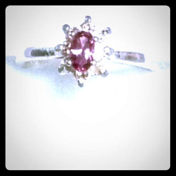 Natural Malaya Garnet White Sapphire accented Sterling Silver Ring